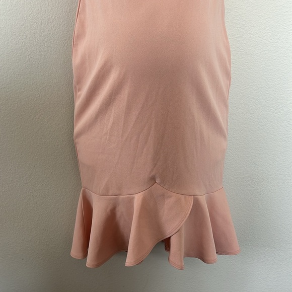 Pinkblush Peachy Pink Cold Shoulder Ruffle Tulip Hem Maternity Mini Dress - Picture 4 of 8